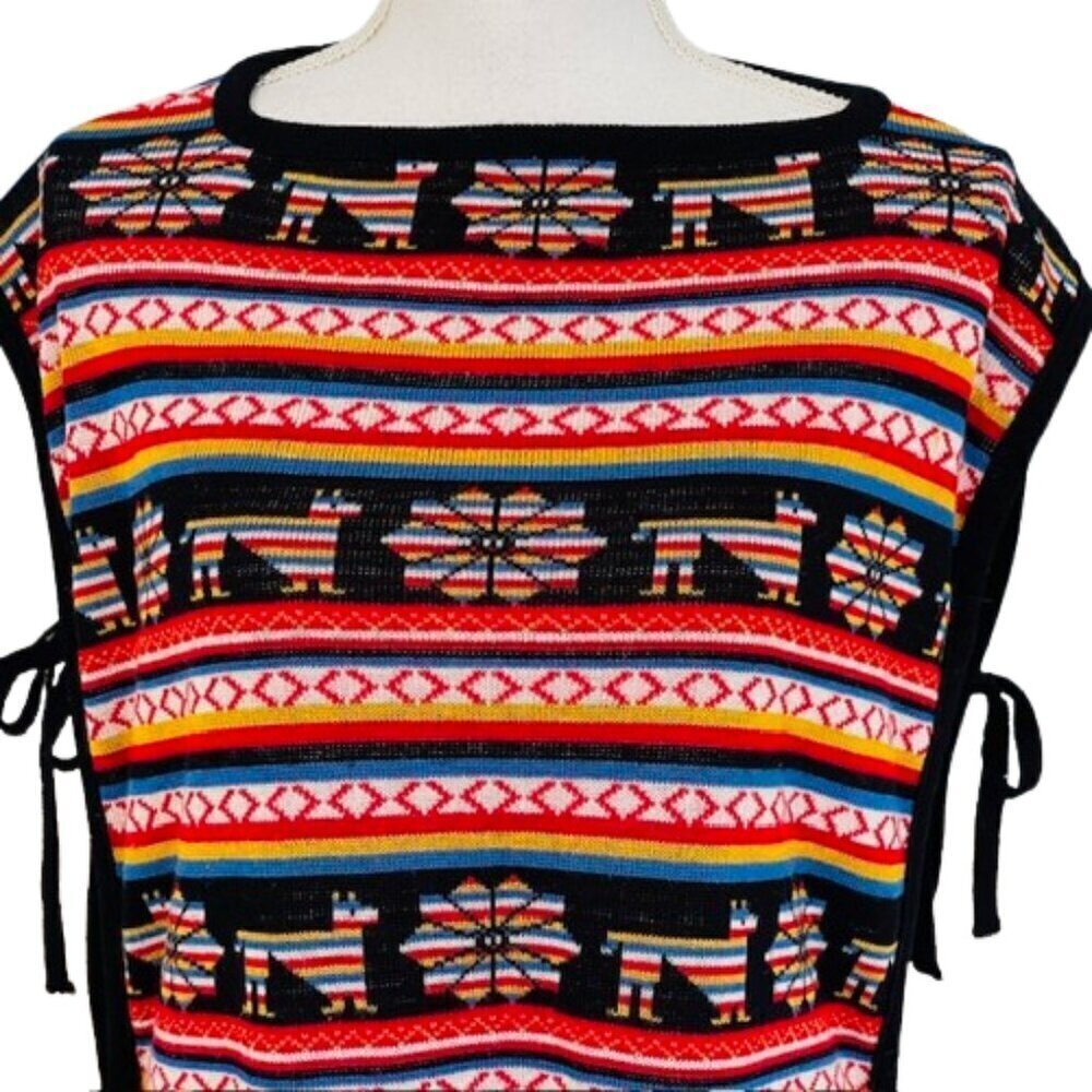 VTG Blanket Llama Southwestern Style 70's Sear's Open Side Sweater Vest OSFA